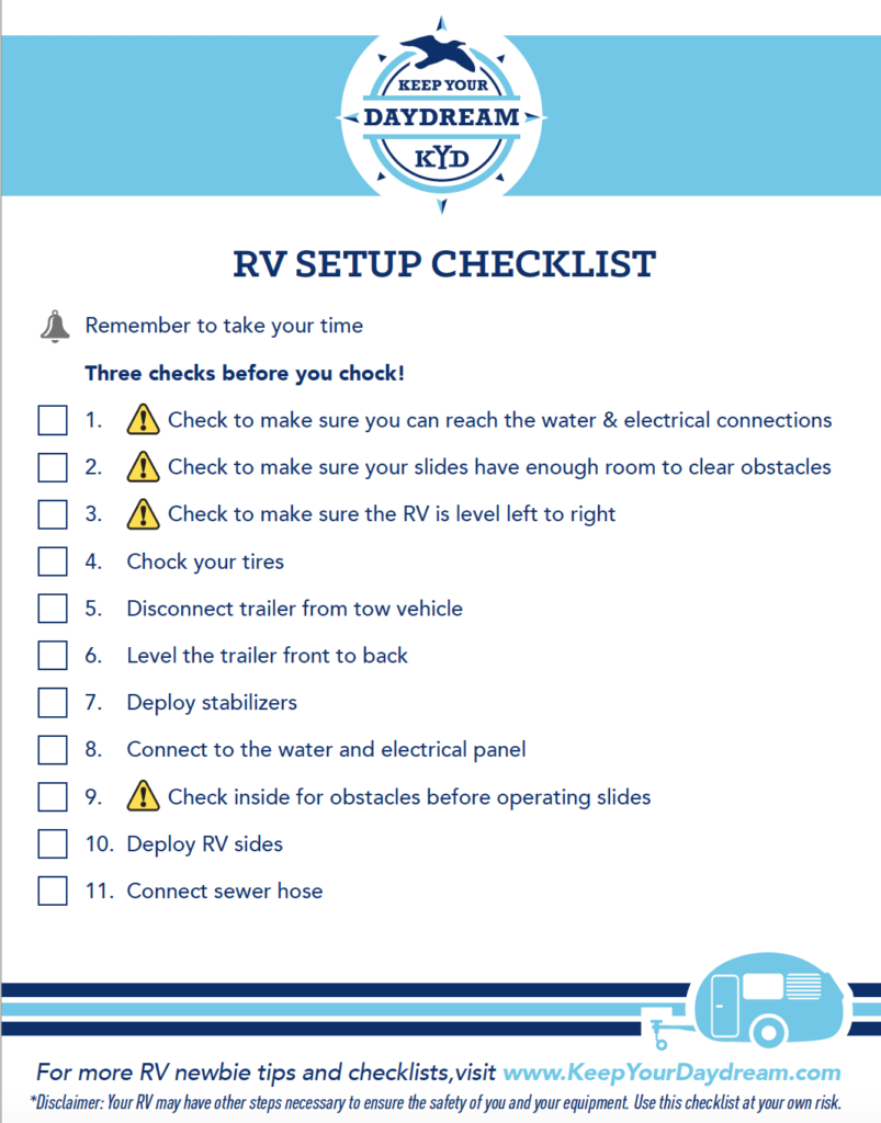 RV Newbie Setup Checklist Keep Your Daydream